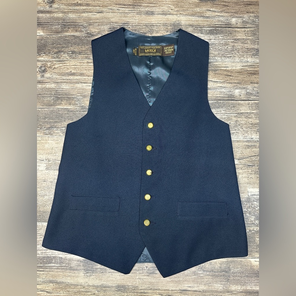 Vintage Levi’s Action Suit Navy Vest Gold Buttons Tailored Men’s